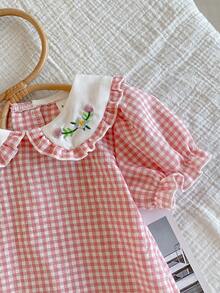 女婴可爱粉红格子休闲舒适连衣裙 - 粉色 - 查看 8
