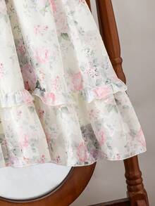 SHEIN 女童经典时尚连衣裙，优雅的编织花卉图案面料，无袖设计，双层褶裥下摆，宽松舒适，适合日常通勤、户外玩耍、郊游、聚会、摄影、婚礼、度假等场合。 - 彩色 - 查看 6