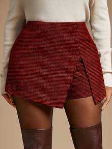 Radiana شورت/تنورة قصيرة ذات خصر عالي من قماش الصوف ذي نقشة الكلب الأحمر الفريدة والرجعية، قطع سفلية مناسبة للأعمال الرسمية والكاجوال والترفيه والمناسبات، مناسبة للربيع والصيف - الأحمر - مشاهدة 7