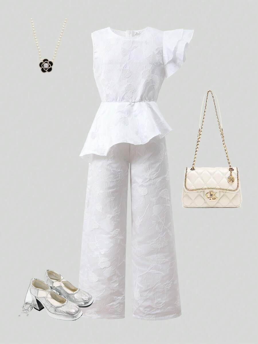 Tween Girls' Fashionable Asymmetrical Design Jumpsuit - White - View 1