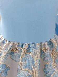 SHEIN Glamorique Kids 少女洋裝，大蝴蝶結，適合正式場合，生日派對花童，夏季，舞會禮服婚禮藍金優雅 - 藍色 - 查看 7