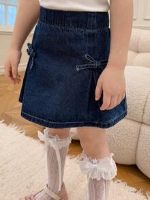 DAZY Váy denim dễ thương kiểu dáng thường ngày cho bé gái, có nơ trang trí, thích hợp cho mùa hè. - Màu xanh lam - Xem 4