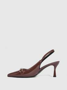 CUCCOO SZL Women's High Heel Pumps, Embroidered Mesh Rhinestone Pointed Toe Stiletto Heel Slingback High Heel Sandals, Mesh Khaki Elegant High Heel Pumps - Brown - View 4