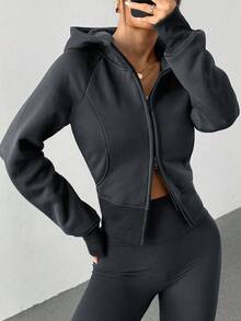 DAZY Women's Hooded Zip-Up Casual Slim Fit Thermal Lined Long Sleeve Sweatshirt Sweatshirt Jacket - Dark Grey - View 3