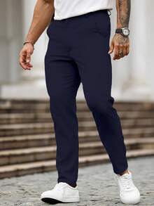 Manfinity Homme Pantalones casuales con bolsillos versátiles para uso diario y commute para hombres - Azul Marino - Ver 4