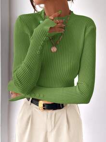BizChic 女士纯色立领修身长袖针织衫，基础款都市通勤商务休闲上衣，百搭优雅的日常通勤装，浪漫90年代复古风，适合圣诞节、新年、情人节、派对、海滩、毕业典礼、时尚嘉年华、假日、婚礼宾客、早午餐、机场等多种场合。 - 綠色 - 查看 4