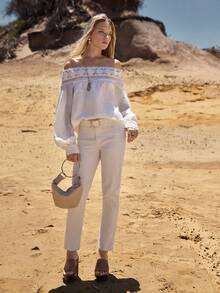 MOTF STUDIO WOMEN'S WHITE BELTED FLARE LEG JEANS, SPRING/SUMMER - White - View 4