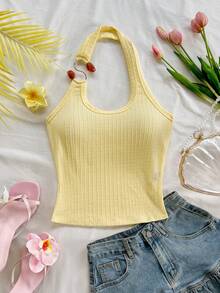 Soleia 女士纯色金属链环休闲吊带背心 - 黃色 - 查看 4