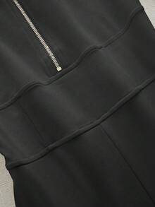 Franclia Mono con capucha con cremallera y decoración de cordón, de manga larga y de alta calidad, de moda para mujeres - Negro - Ver 7