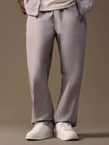 SUMWON Conjunto de dos piezas con camisa con cremallera y cuello, y pantalones rectos de pierna derecha, de manga corta - Gris Claro - Ver 4