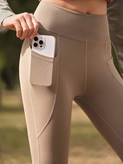 SHEIN In My Nature 女士纯色高腰口袋修身户外裤