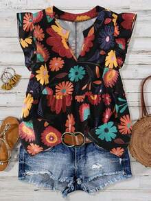 Breezaya Plus Size Women Casual Floral Print Elegant Versatile Blouse - Multicolor - View 3