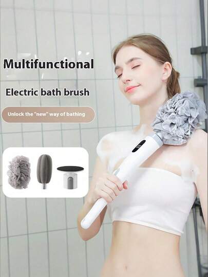 Teckwe Cepillo de ducha eléctrico de mango largo automático | Capacidad de batería recargable 2500mAh, herramienta de cepillado de espalda sin manos para masaje corporal completo para limpieza y relajación | Cepillo de ducha impermeable para el hogar y el baño | Muy adecuado para áreas de difícil acceso, rutinas diarias de baño y cuidado de la piel