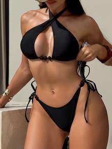 Swim SXY Bộ 2 áo tắm tankini màu trơn thanh lịch dành cho nữ - màu đen - Xem 8