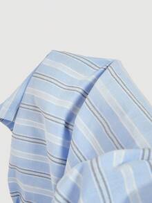 SHEIN MOD 女士休闲通勤蓝色条纹阔腿裤 - 藍色 - 查看 6