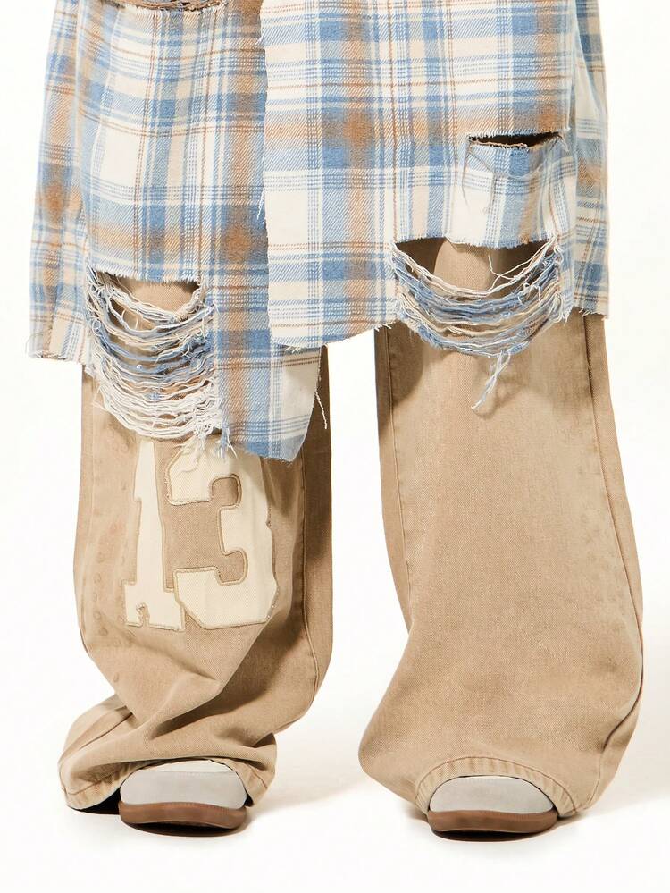 SUMWON WOMEN Double Layer Plaid Wide Leg Jeans