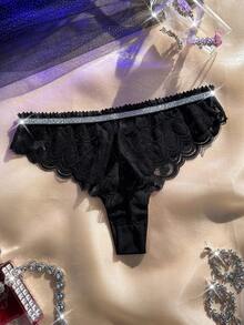 MidnightGlam Lace Patchwork Elegant Comfortable Shiny Luxurious Panties, Lingerie For Women,Sexy,Valentine's Day,Wedding - Black - View 2