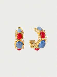 Glisma Boucles d'oreilles à perles colorées, tenues, vieux argent, métallique/texture, pierre précieuse, pour maman/femme/fille/mère, premium, vintage, chic, Saint-Valentin, cadeau - Multicolore - Voir 5