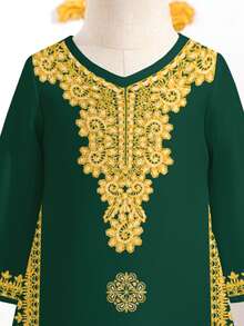 优雅复古酒红色蕾丝印花连衣裙，适合年轻女孩，春夏穿着，也适合节日场合。 - 白色 - 查看 5