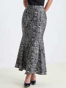 Aveloria Modichic Falda con estampado de piel de serpiente y bajo de sirena, acentúa las curvas seductoras, adecuada para fiestas de noche, con un aspecto vintage pero llamativo - Multicolor - Ver 3