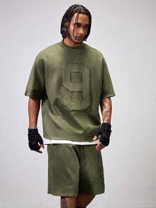 Manfinity VCAY Men's Applique Number Loose Knit Short Sleeve Crew Neck T-Shirt Set, Suitable For Summer - Army Green - View 3