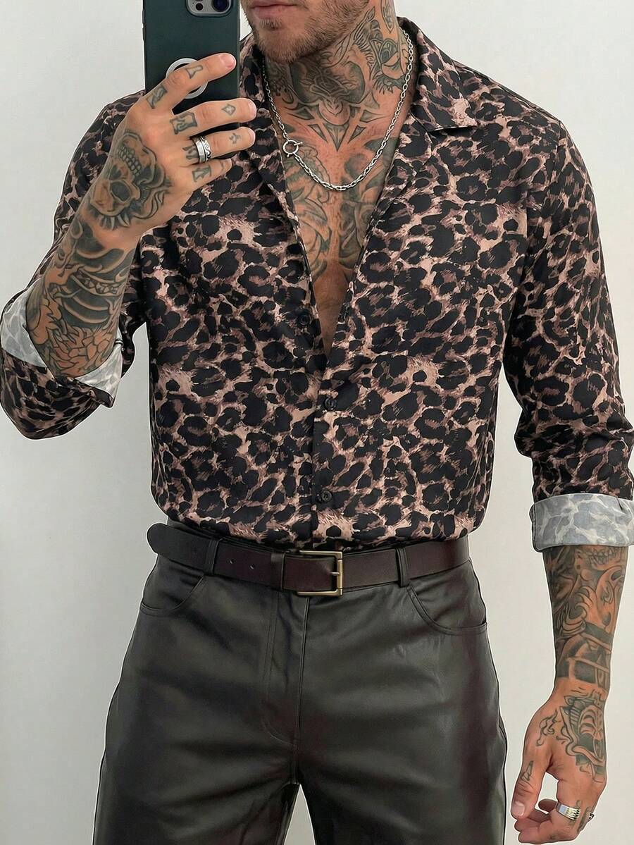 GENTILAND Men's Leopard Print Button-Front Casual Long Sleeve Shirt Loose Vuitton Jacket For Men Men Animal Print Men Cheetah Print Men Leopard Print Men's Summer Jacket