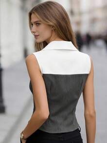 Balvessa Áo vest không tay phối màu tương phản thanh lịch dành cho nữ - Nhiều màu - Xem 2