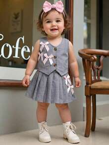 SHEIN 女婴夏季上衣和裙子套装（2件套） - 灰色 - 查看 1