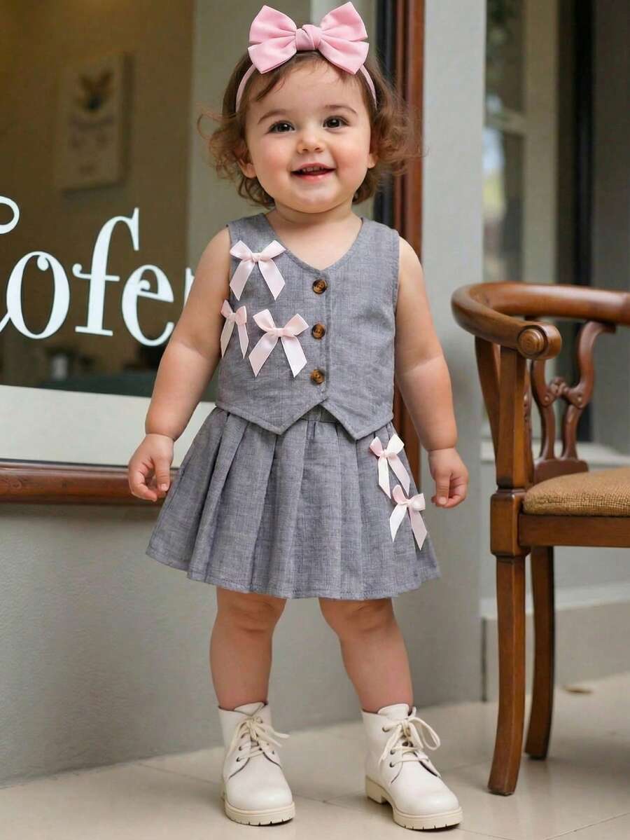 SHEIN 女婴夏季上衣和裙子套装（2件套） - 灰色 - 查看 1