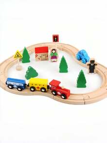 Juego de 32 piezas de vías de tren de madera, kit de construcción DIY con escenas de paisaje, desarrollo del aprendizaje temprano para niños, ideas de regalo de cumpleaños, actividad familiar imprescindible para la temporada de vacaciones - Multicolor - Ver 5