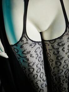 SpicyHot Women's Sexy Lingerie Jumpsuit, Leopard Print Exposed Chest, Extremely Seductive Fishnet - Black - View 5