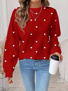 SHEIN LUNE 休闲简约心形图案印花圆领宽松女式卫衣 - 彩色 - 查看 6