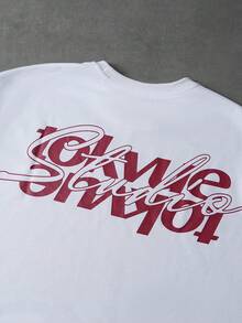 PAVTROS TOKVUE Young Casual Short Sleeve T-Shirt, Loose Fit Cropped Round Neck T-Shirt, Brand Logo Letter Print, Modern, Fashionable, Daily Casual, Outdoor, Versatile, Sports, Shopping, Boyfriend Gift, Holiday Gift Men Tshirt White With Red Design - White - View 6