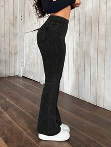 SHEIN PETITE 女士休闲喇叭牛仔裤 - 黑色 - 查看 5