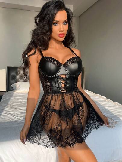 1件浪漫蕾丝女士性感吊带睡裙