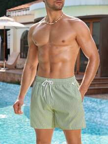 Manfinity VDAYZ 男士豎條紋腰部抽繩泳褲 - 彩色 - 查看 3