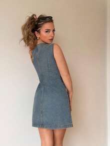 Jeta Ari Women's Denim Dress, Square Neck Sleeveless Fitted A-Line Dress, Blue Summer Dresses For Women Summer Outfits For Women Concert Outfit Women  Ibiza Outfits Graduation Dress  Casual Dresses For Woman Cruise Outfits Women, Vintage - Medium Wash - View 2