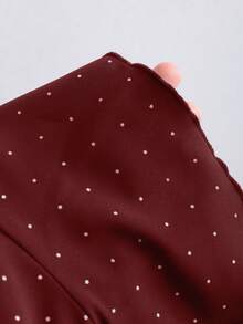 Sweetra Women's Lace Patchwork Ruffle Hem Polka Dot Sexy Low-Cut Waist Exposed Shoulder Backless Blouse, Suitable For Spring, Summer, Autumn, Winter - Burgundy - View 6