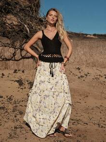 MOTF STUDIO WOMEN'S CROCHET LACE FRINGE KNIT TANK TOP, SPRING/SUMMER - Black - View 7