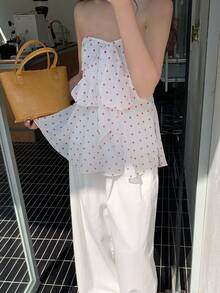 Cévolie 女士夏季休闲波点系带抹胸上衣 - 彩色 - 查看 5