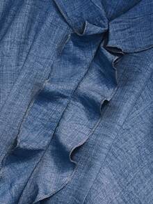 GlowEve Women's Blue Denim Effect Ruffle Trim Short Sleeve Blouse - Blue - View 5