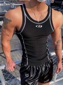 Manfinity Sport PWRUP Camiseta de tirantes casual y deportiva con ribete acanalado para hombres - Negro - Ver 1