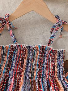 SHEIN Baby Girl Striped Frill Trim Camisole Top And Pants Vacation Set - Multicolor - View 4