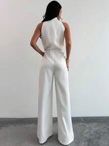 Firerie Quần ống rộng ôm dáng màu trắng không tay cổ tàu đính ngọc trai dành cho nữ, bộ jumpsuit trắng đính hạt lãng mạn, jumpsuit không tay, thời trang công sở, lễ tốt nghiệp, trang phục giáo viên, xuân/hè/thu, thanh lịch, đi làm, hẹn hò, tiệc tùng, lễ hội âm nhạc, mùa cưới, tốt nghiệp, dạ hội, biểu diễn, hòa nhạc, trang phục công sở, tựu trường, tiệc thường niên, sinh nhật nữ, trang phục ngày lễ - trắng - Xem 8