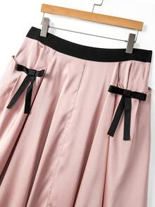GlowEve CURVE Falda de fiesta versátil y elegante con lazo y drapeado para mujer de talla grande - Rosa - Ver 3