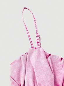 SHEIN MOD Women's Minimalist Daily Wear Pink Denim Bib Overall Jumpsuit - Pink - View 3