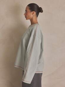 MUSERA Washed Oversized Long Sleeve Top Summer, Sporty, Casual, Day, Streetstyle, Streetwear Spring - Green - View 2