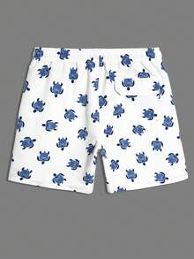 Manfinity VDAYZ Men's Summer Vacation Style Full Print Sea Turtle Drawstring Waist Slant Pocket Beach Shorts - White - View 2