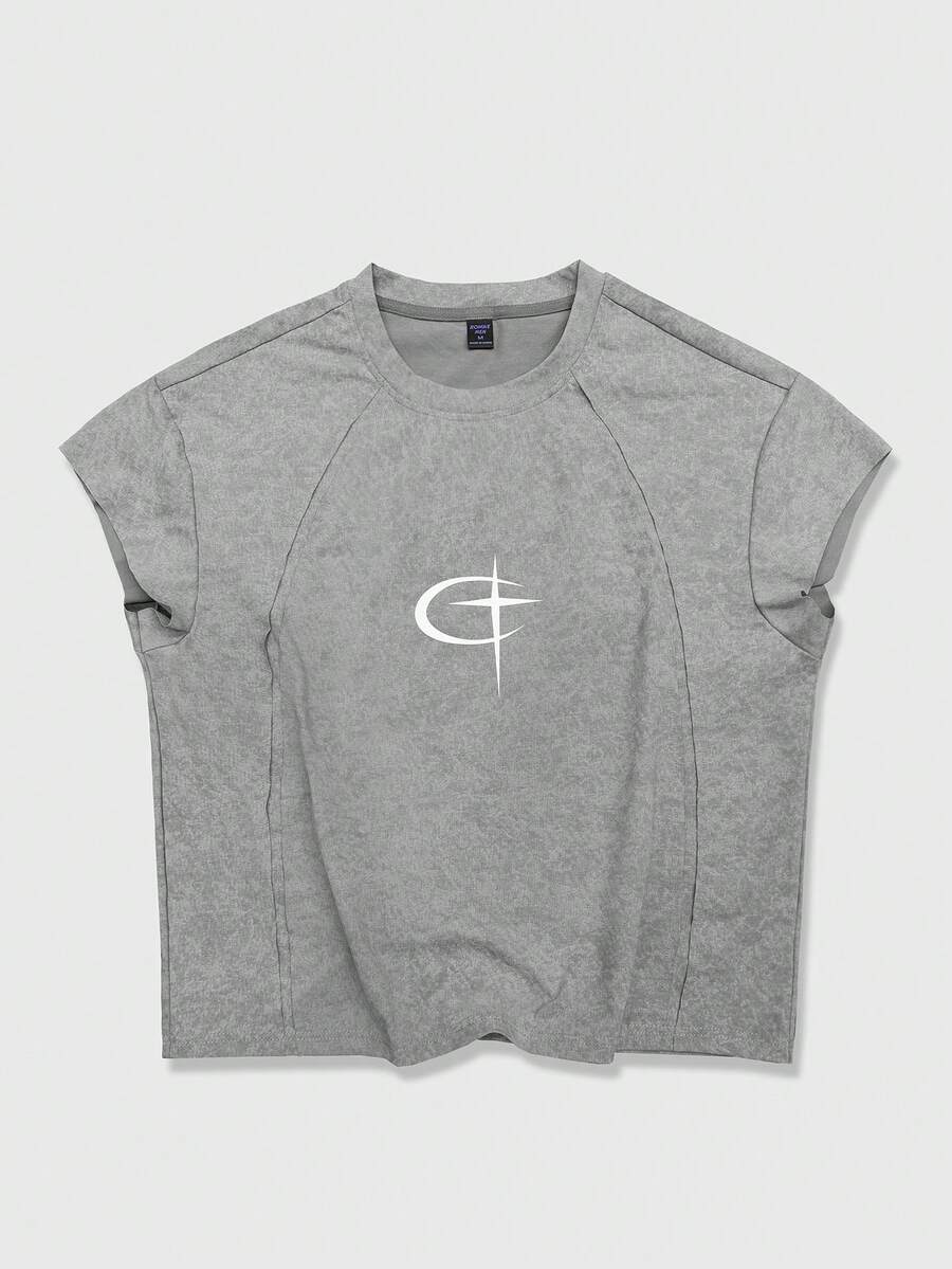 ROMWE MEN Street Life Men's Simple Printed Sleeveless Tank Top - Grey - View 1