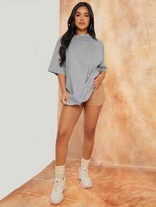 SHEIN SXY Drop Shoulder Longline Tee Concert Long Summer Dress Prom Dress Sexy Dress Valentine Day Dress - Grey - View 4